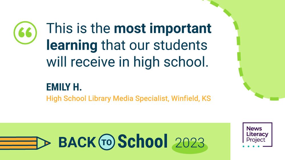 quote card graphic with BACK TO SCHOOL language and pencil image at bottom. 

Quote: This is the most important learning that our students will receive in high school. 

Attribution: EMILY H. 
High School Library Media Specialist, Winfield, KS 