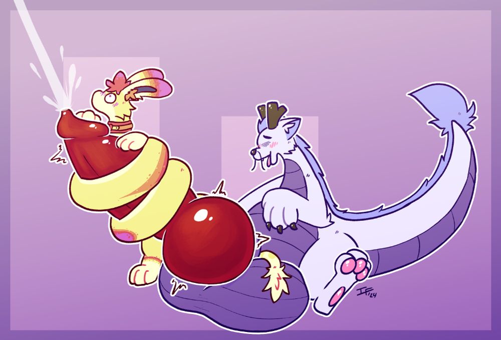 An amphimorpho coiled around a dragon's hyper-sized cock