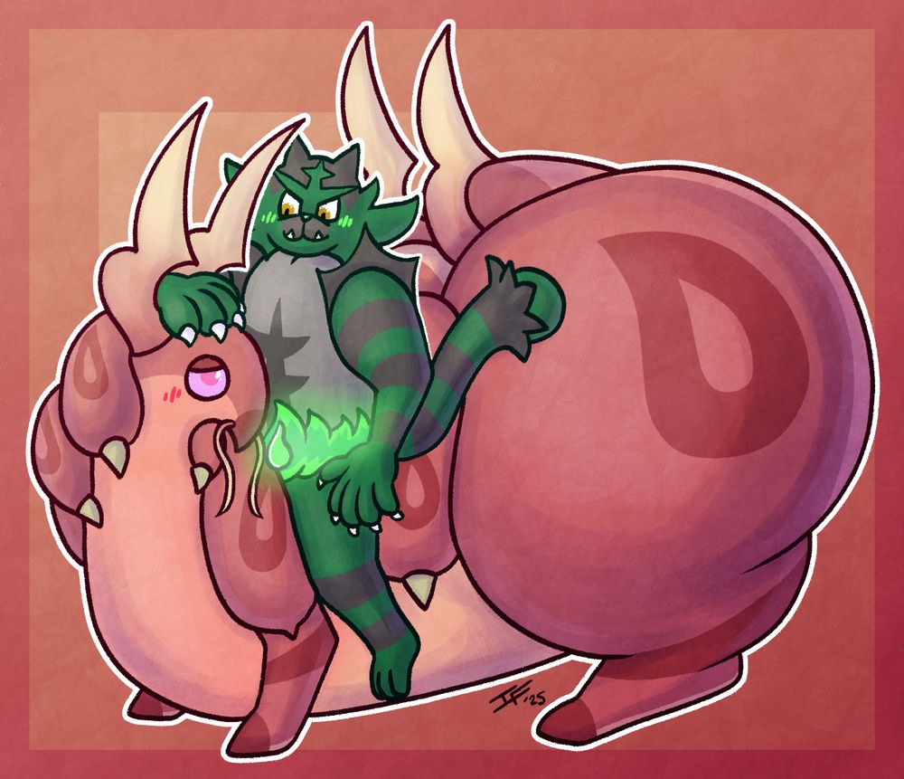 an incineroar riding a scolipede with a huge butt