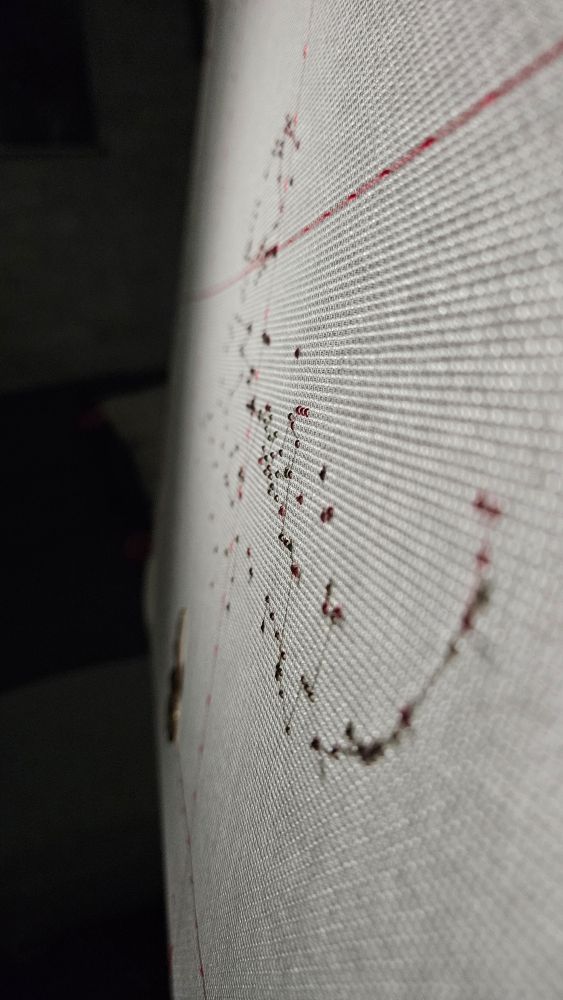 Stitches on a cross stitch canvas