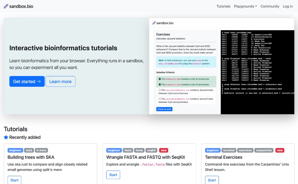 Screenshot of sandbox.bio website