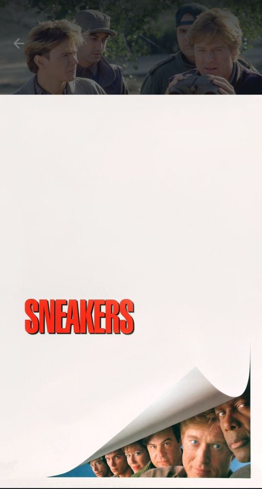 Cover of the movie sneakers, a white sheet of paper opening on the down right corner to show the character 