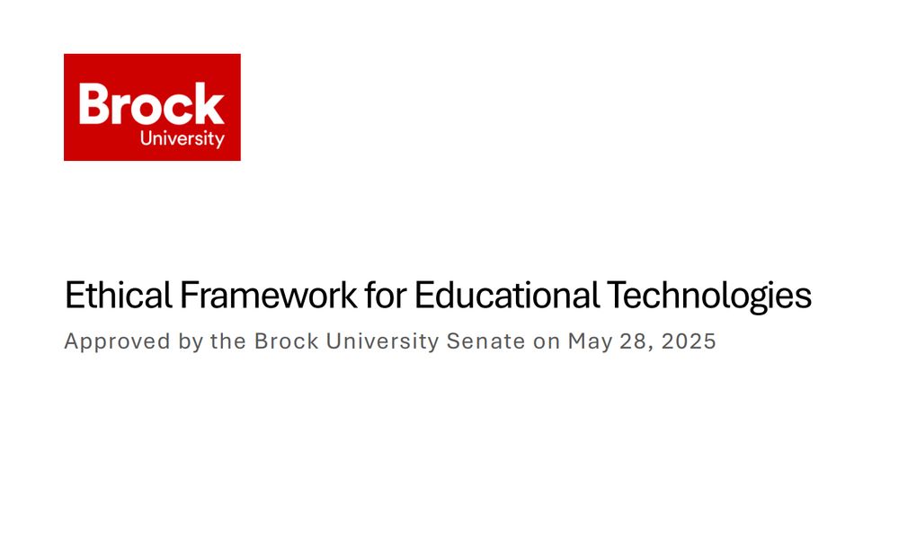 A screenshot of a document titled "Ethical Framework for Educational Technologies" with the Brock University logo