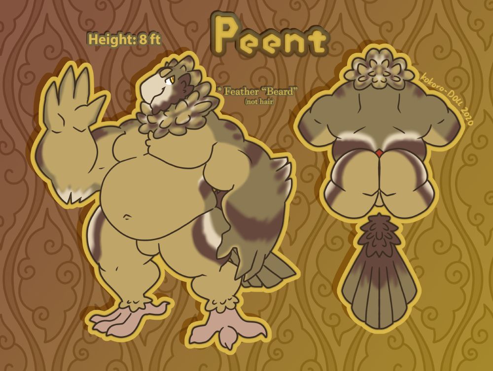 a reference sheet for alarge anthropomorphic avian male