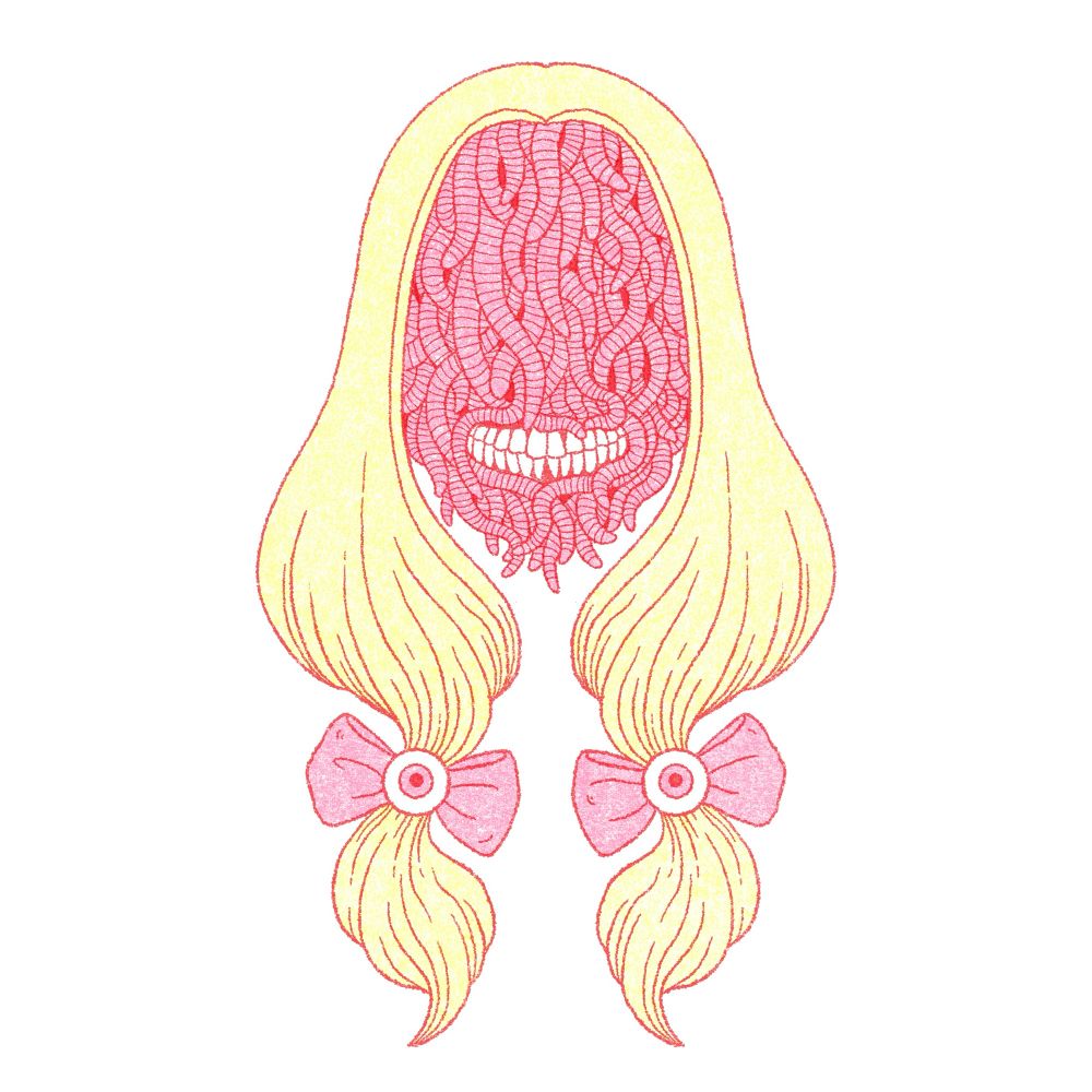 digital drawing of a worm face lady. she’s smiling. 
