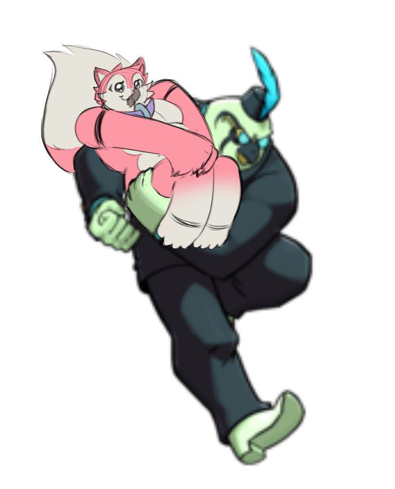 Jame being carried by Horus from Skullgirls