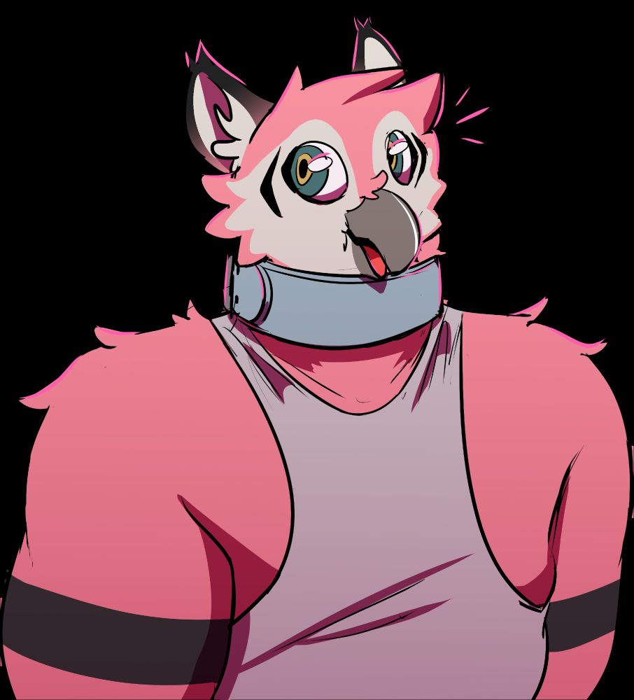Jame in a tank top turning his head 180 degrees, by MorninChai