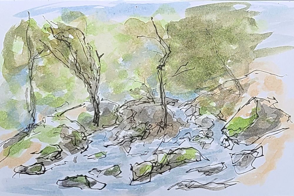 A set of rapids courses between moss covered rocks and boulders. Trees line the river banks and cast shadows into the ravine. Its said that one can learn the dhamma through nature alone. May the trees, rocks and water whisper universal truths in your ears.