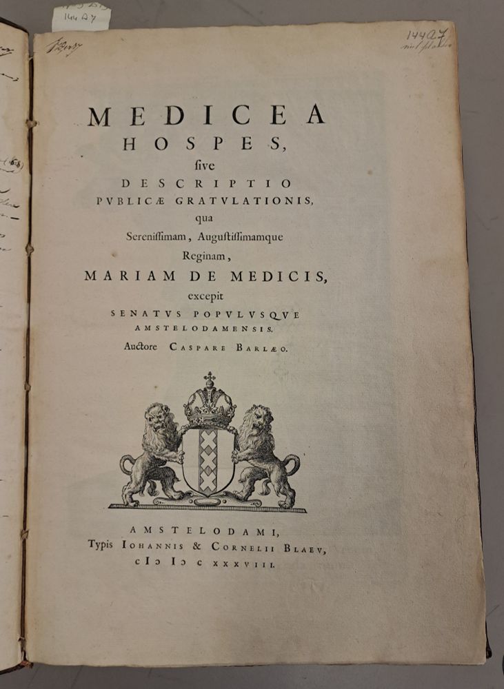 titelpagina van Barlaeus, Medicea hospes, Amsterdam 1638