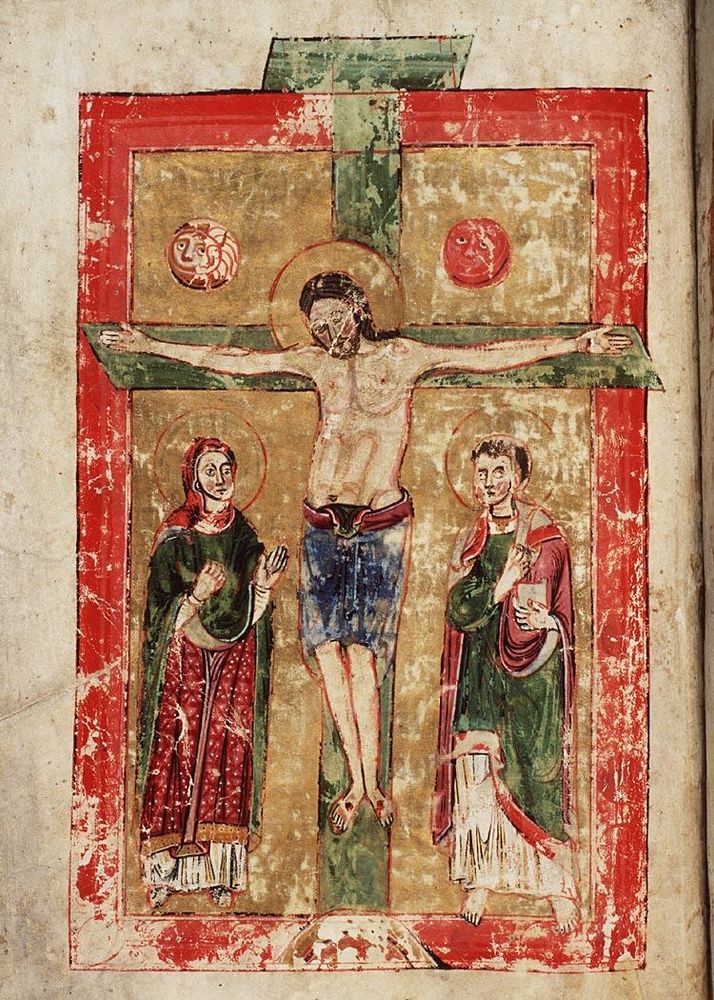 Afbeelding van de gekruisigde Christus in een twaalfde-eeuws psalter