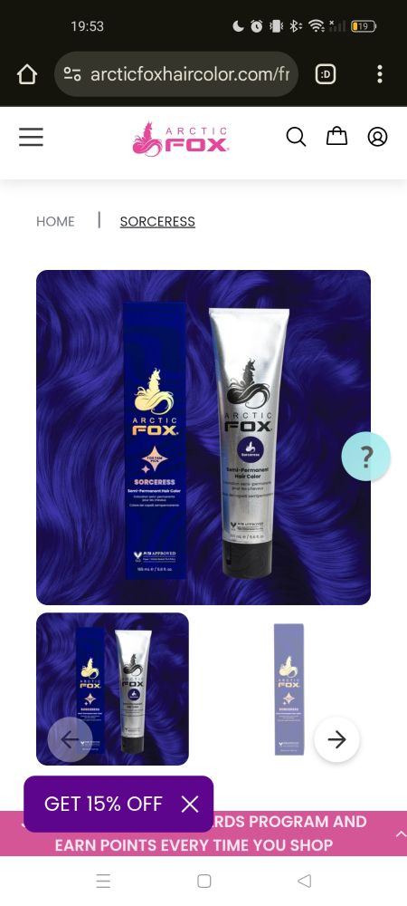 screen d'une colo pour cheveux bleue nuit de la marque arctic fox 