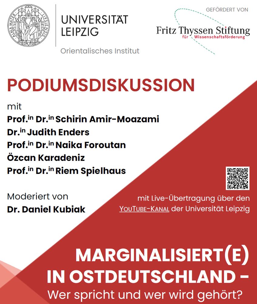 Podiumsdiskussion zum Thema "Marginalisiert(e) in Ostdeutschland. Wer spricht und wer wird gehört? mit Shirin Amir-Moazami, Judith Enders, Naika Foroutan, Özcan Karadeniz und Riem Spielhaus.