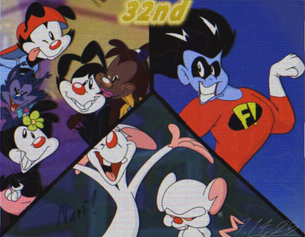 The Warners, Missy, Fathiya, Pinky and the Brain, and Freakazoid in one drawing!

I added the last three characters in here since they also had their shared anniversary recently.