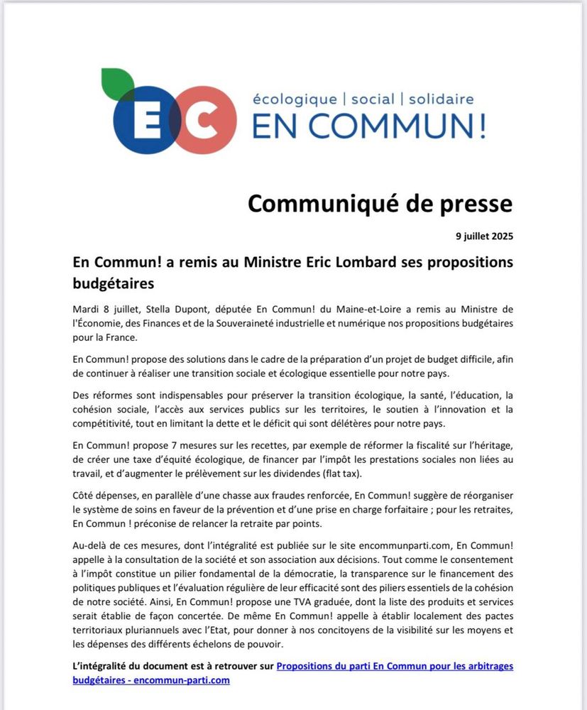 Budget 2026 proposition En Commun 