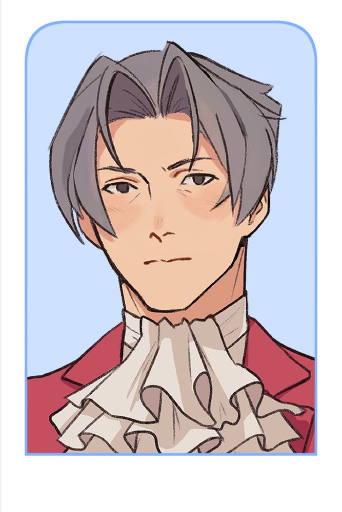 digital illustration of miles edgeworth from ace attorney, looking vaguely disapproving