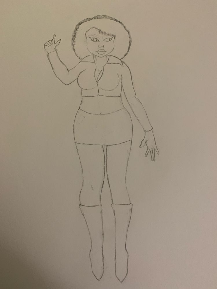 a work in progress drawing of a woman