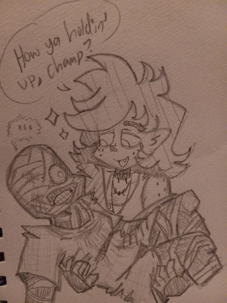 Jay carrying an injured Curly, asking him how he's doing.