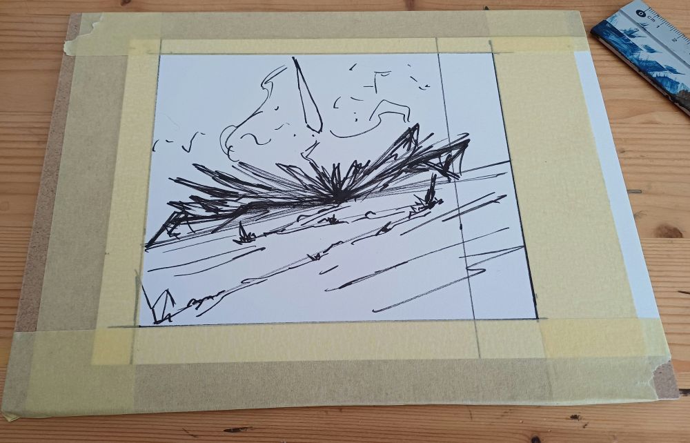 Photo of a very rough sketch of a floating crystal and other stuff. There is also lightning. Let's see how far this project will go.