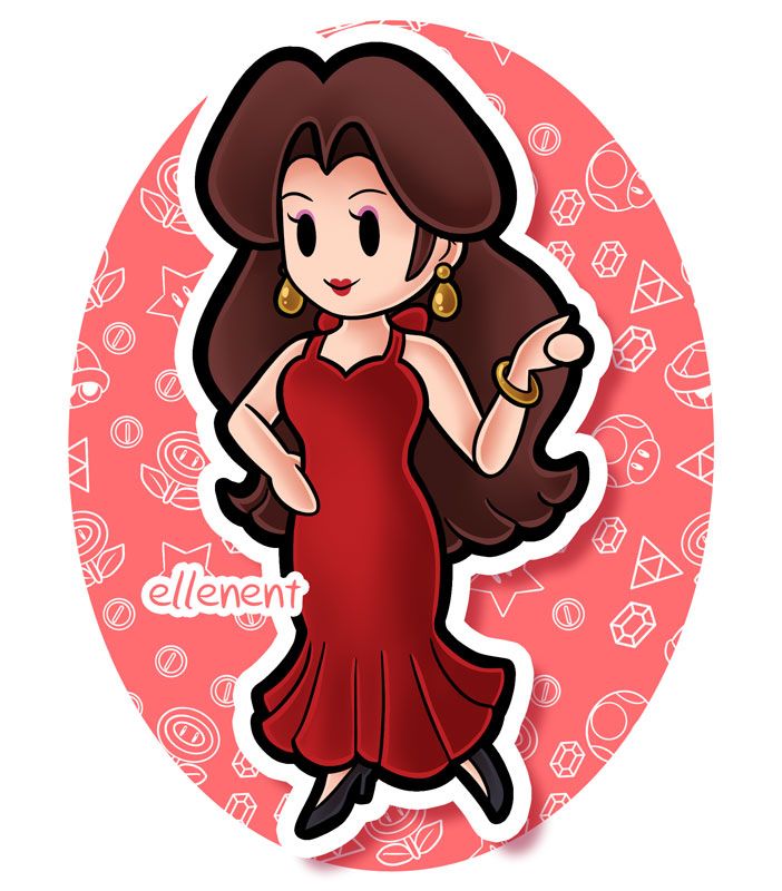 Digital art of Pauline from Super Mario made in the Paper Mario art style.