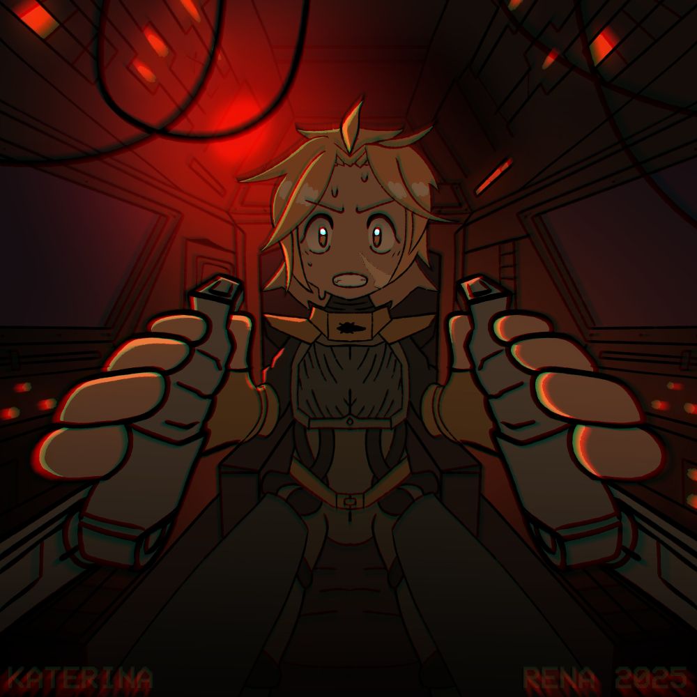 a mech pilot holding on for dear life as an alarm blares