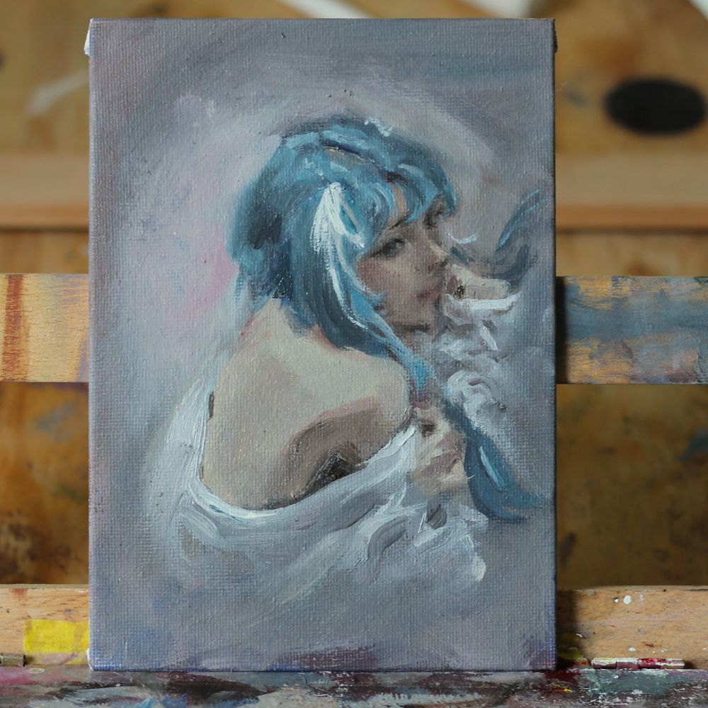 Oil painting of Hatsune Miku on 5x7'' canvas panel