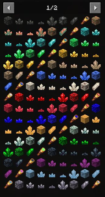 A screenshot of JEI displaying a bunch of GeOre blocks/items