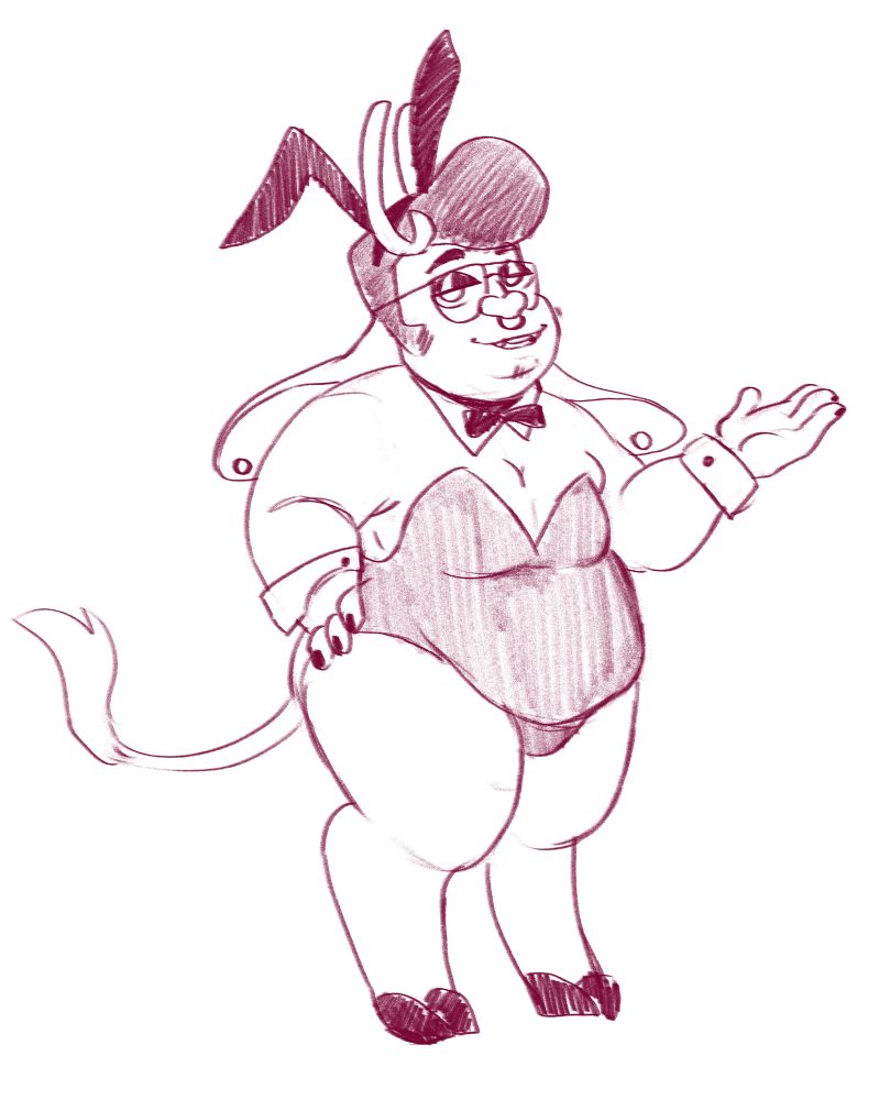 a fat anthro jackalope fursona wearing a playboy bunny suit
