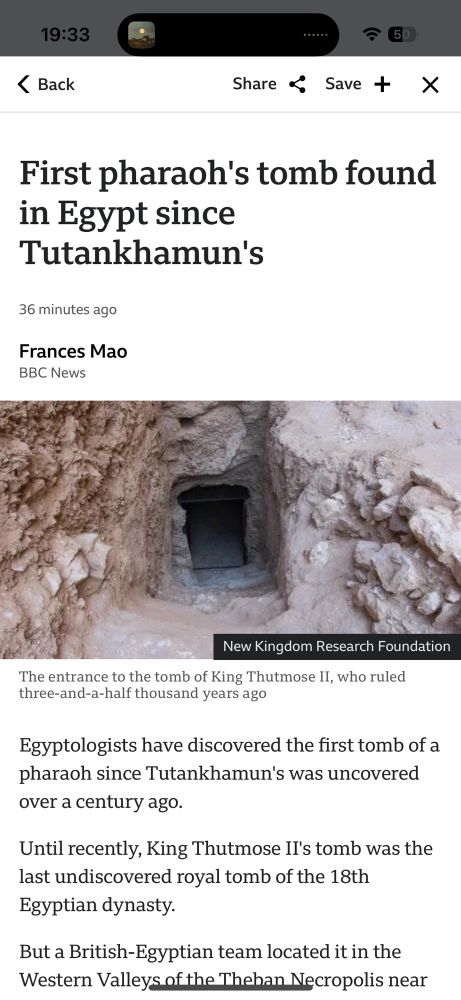 BBC News article reporting that the first Pharoah’s tomb since Tutankhamun’s has been discovered.

