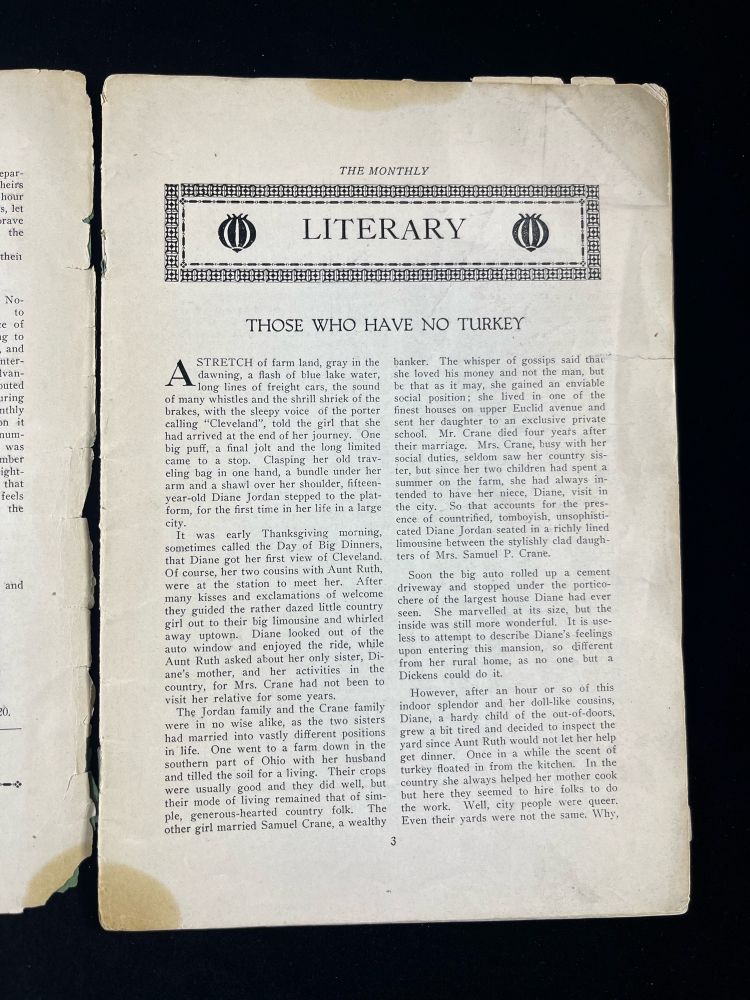 First page of The Monthly’s literary section, featuring “Those Who Have No Turkey.”