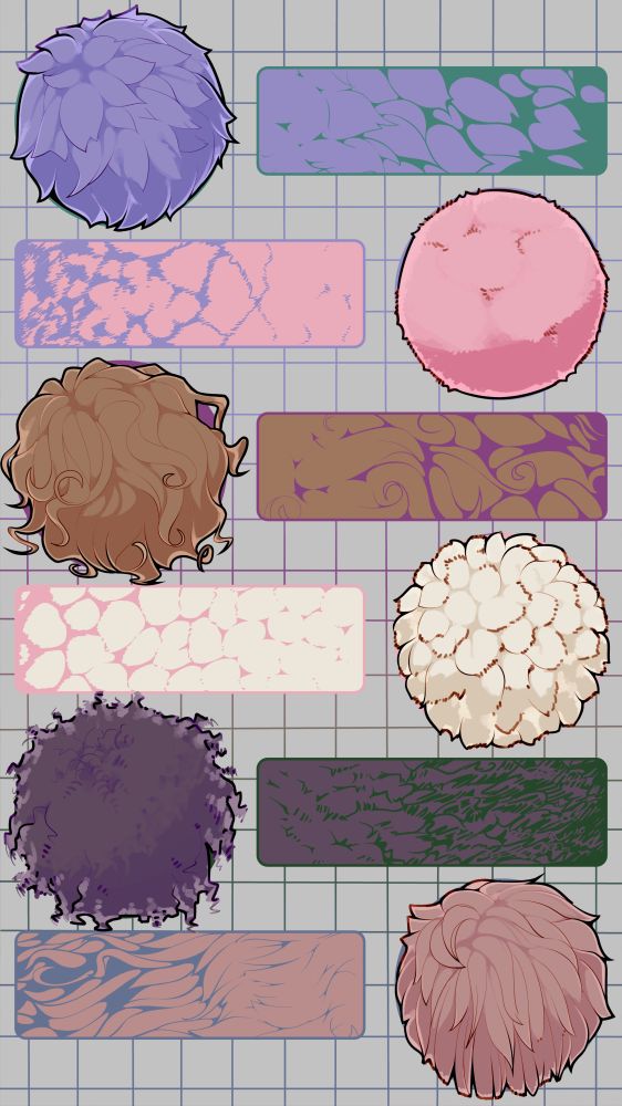 Texture balls art study with a variety of types of fur. 
The first is a sort of medium spiky fur, not too far off from what I've been doing. It's pretty versatile. The important part is getting the swoopy shapes of the locks right.
Next is a shorter, fuzzy fur. Not too much to say about it, just using a lot of tiny marks to give a sense for the grain of the fur.
Third is long, curly fur. I mainly references cocker spaniels for this. Most of the curl shape takes place at the end of the locks since the weight of the fur kind of straightens it out. Probably the most fun to draw.
Fourth is kind of a clumpy, cottony fur. Looked at sheep for this one. Just kind of a bunch of cotton balls stuck together basically. I could see this sort of texture being adaptable for bushier winter fur.
Fifth is a very frizzy, coily fur. Definitely the hardest for me, it's hard to depict all those intricate details without getting too noisy and complicated to draw. Most important thing is breaking up the outline to let those little coils fall out a bit, definitely makes the mass feel a bit less solid and more fluffy.
Finally, this one was an attempt at longer, softer fur. Looked at long haired cats for this one. One thing I noticed especially with this one is how fur will tend to form layers sometimes. I have a habit of just chaotically throwing locks of fur on and it tends to overcrowd a little bit. Particularly for longer fur, it seems like it can be good to give a bit more space between locks along the grain.