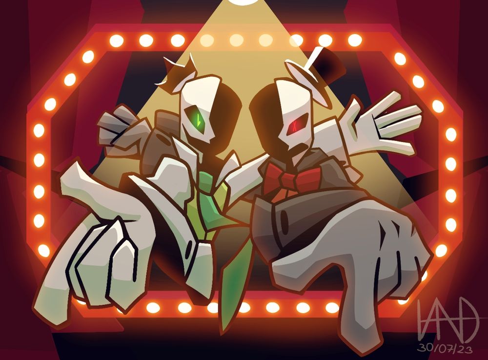 Full-ish illustrations of two silly fellas with the coordinated twins trope because we love it :) 