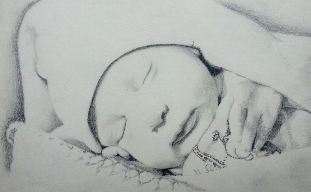 Sleeping baby in graphite