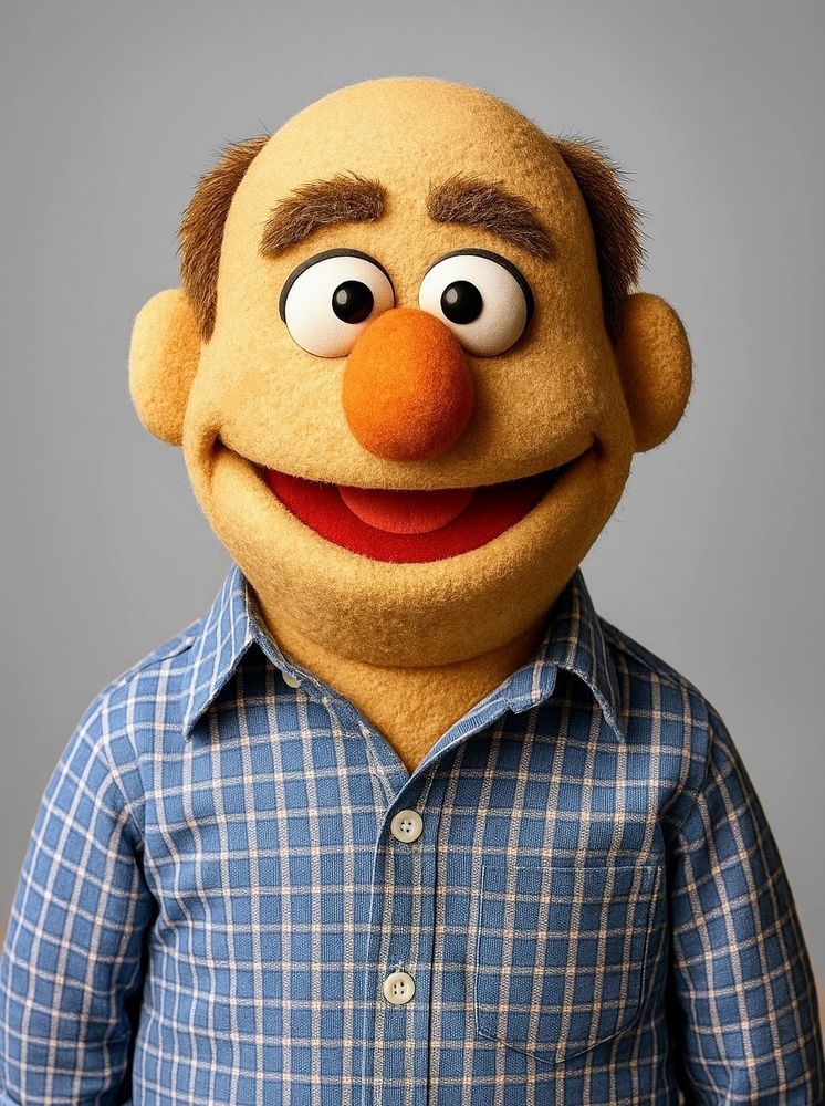 An A.I. generated image of myself as a Muppet.