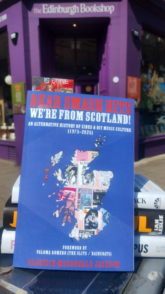 A copy of Dear Smash Hits, We're From Scotland outside the Edinburgh Bookshop 