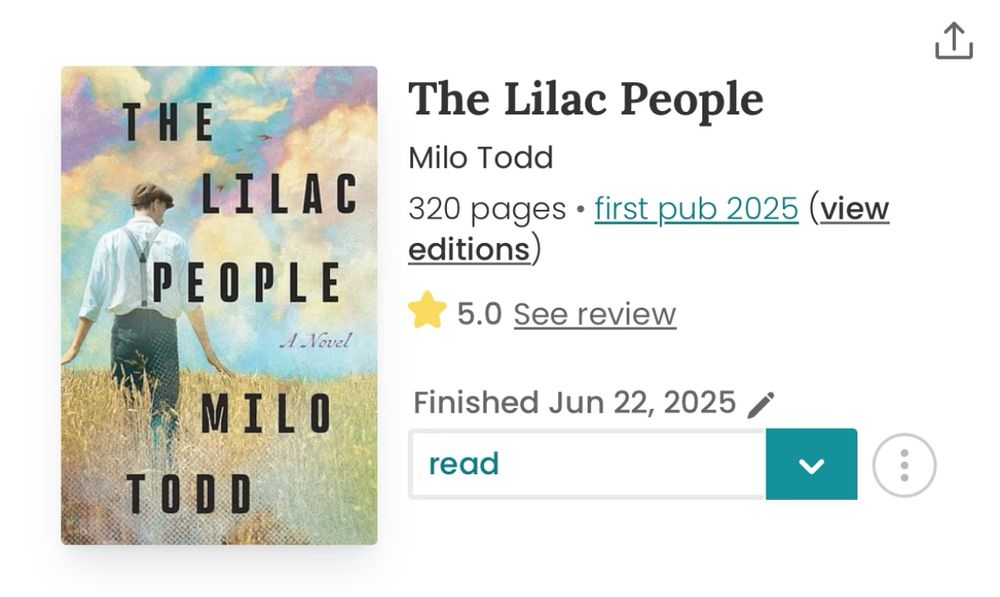 Cover art for the The Lilac People by Milo Todd. A man is standing in a field with tall, brown grass, facing a colorful sky. 