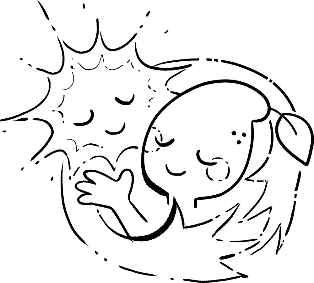 A stylized drawing of a star hugging a lemon boy.
