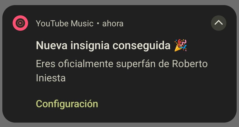Insignia de YouTube Music: Eres oficialmente superfán de Roberto Iniesta.