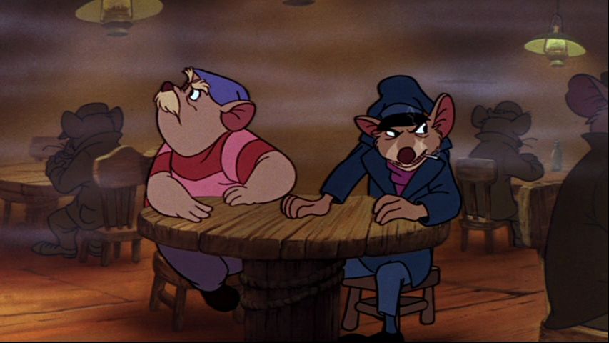 mouse sherlock and watson sitting at a table looking about suspiciously