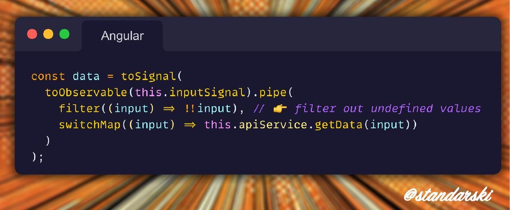 javaScript example:

const data = toSignal(
  toObservable(this.inputSignal).pipe(
    filter((input) => !!input), // 👉 filter out undefined values
    switchMap((input) => this.apiService.getData(input))
  )
);
