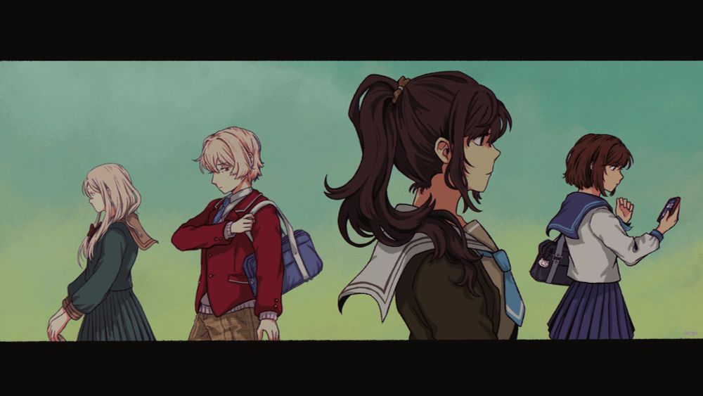 middle school kanade, mafuyu, ena, and mizuki all walk off on their own. never to meet.
each of them have rather sad or somber looks on their faces.

(based on the last few frames of "it was a very beautiful june" 3dmv)
