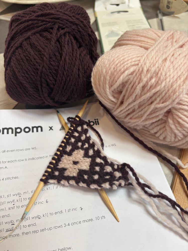 A little bit of the knitted kerchief - one flower on the circular needles 