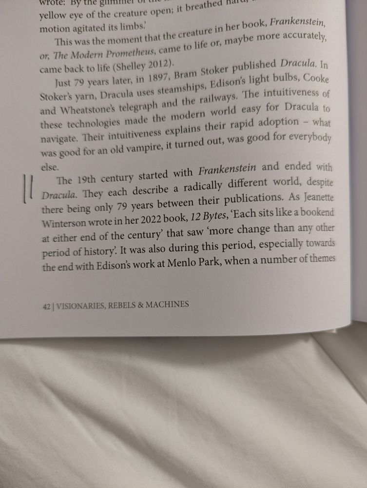 Page from visionaries with observation on timing of Frankenstein and Dracula