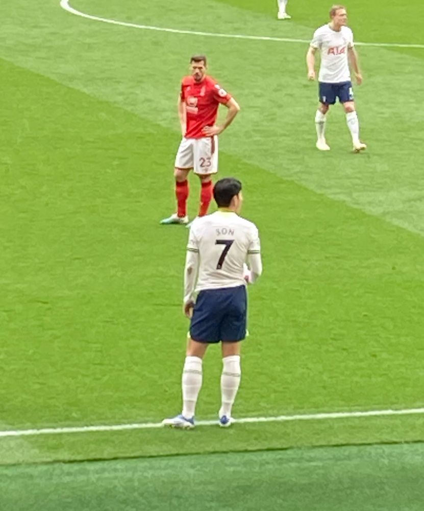 Son Heung-min waiting on the sideline before a throw in, shot by me at Tottenham Hotspur stadium in March 2023. Son scored once and Harry Kane scored twice as Spurs won 3-1