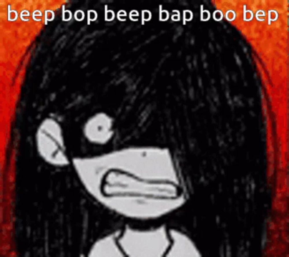 a black and white drawing of a girl with the words beep bop beep bap boo bep written on it