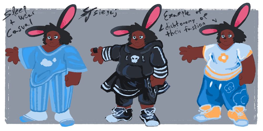 Casual outfits for Sage. One is regular pajamas, another is a hoodie/skirt combo, and the final is a white/yellow t-shirt and shoes, followed by blue pants.