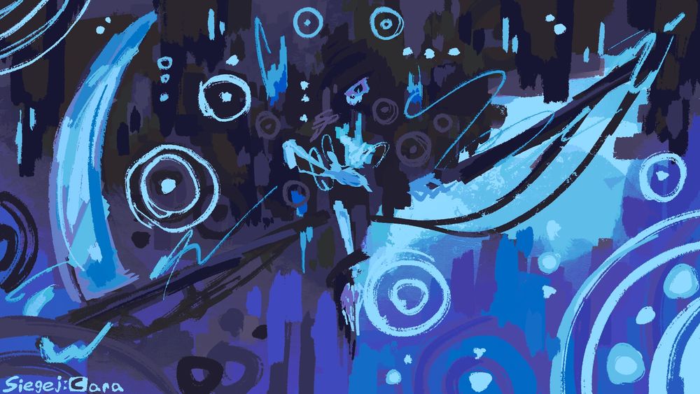 A computer wallpaper featuring the grim reaper, cloaked with a scythe and odd blue magic around it.