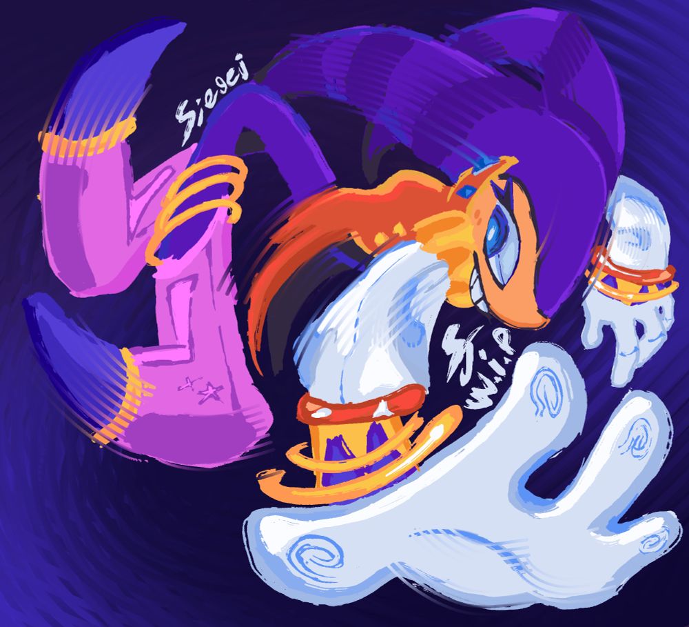 A WIP of NiGHTS from the series, Nights into Dreams. They are doing a very weird...maybe even anatomically impossible pose!