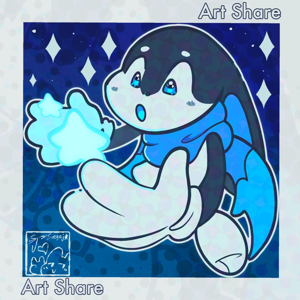 Art Share is written at the top and bottom of the art piece. Inside of the square is a black and white rabbit holding onto a blue-ish star.