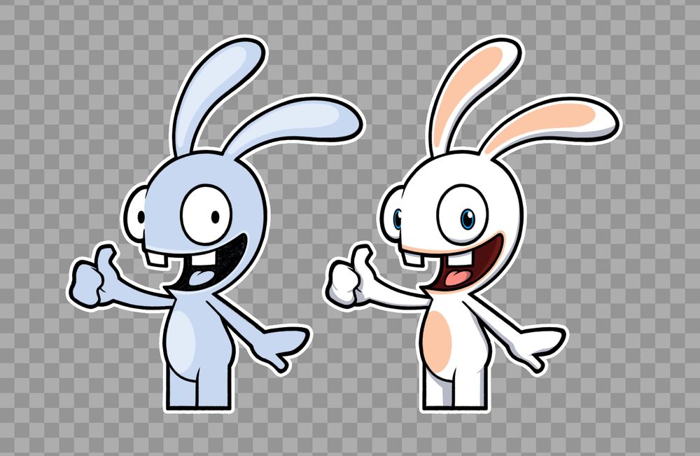 A pair of rabbids giving the thumbs up, this artwork was made to show off their new design