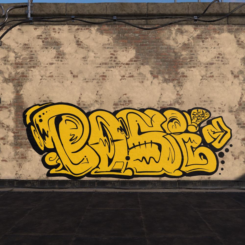 vr graffiti that says posi in a flat yellow fill with black lines